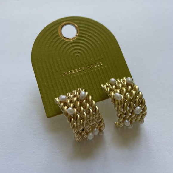 Anthropologie Demi Fine Pearly Rope Earrings 14K Gold Plated - Picture 2 of 5